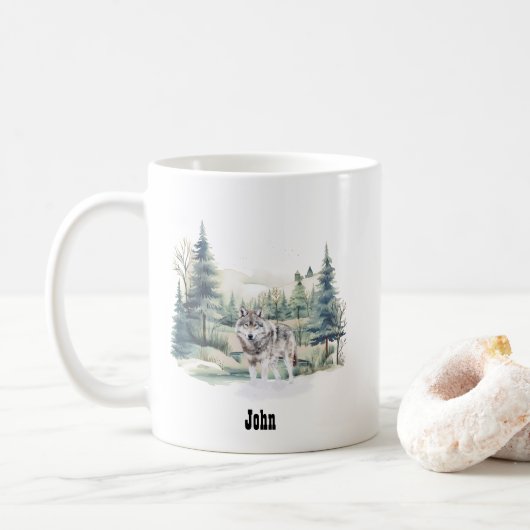 Kerst Winter Mountain Forest Adventure Wolf Koffiemok (Met donut)