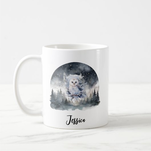 Kerst Winter Mountain Forest Avontuur Uil Art Koffiemok (Links)