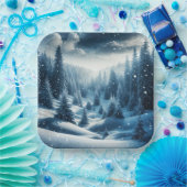 Kerst Winter Mountain Scene Papieren Bordje (Feest)