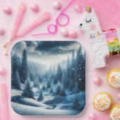 Kerst Winter Mountain Scene Papieren Bordje (Feest)