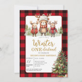 Kerst Winter Onederland Animal Birthday Plaid Kaart (Voorkant)