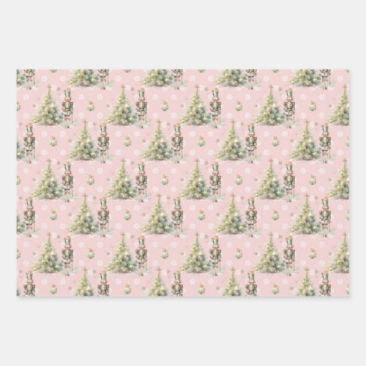 Kerst Winter Onederland goud roze notenkraker Inpakpapier Vel (Voorkant)