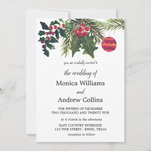 Kerst Winter Pine Tree Waterverf Bruiloft Kaart (Voorkant)