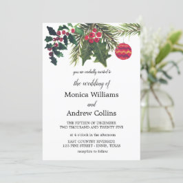 Kerst Winter Pine Tree Waterverf Bruiloft Kaart