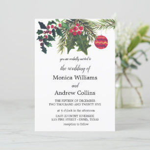 Kerst Winter Pine Tree Waterverf Bruiloft Kaart