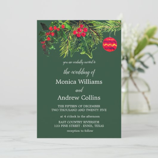 Kerst Winter Pine Tree Waterverf Bruiloft Kaart (Staand voorkant)