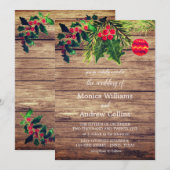 Kerst Winter Pine Tree Waterverf Houten Bruiloft Kaart (Voorkant / Achterkant)