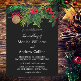 Kerst Winter Pine Zwart Waterverf Bruiloft Kaart