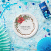 Kerst Winter Poinsettia Waterverf bruiloft Papieren Bordje (Feest)