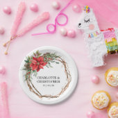 Kerst Winter Poinsettia Waterverf bruiloft Papieren Bordje (Feest)