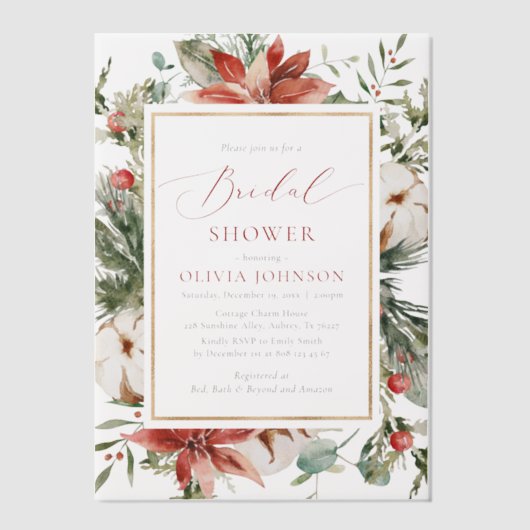 Kerst Winter Red Gold Greenery Vrijgezellenfeest Vellum Uitnodigingen (Voorkant)