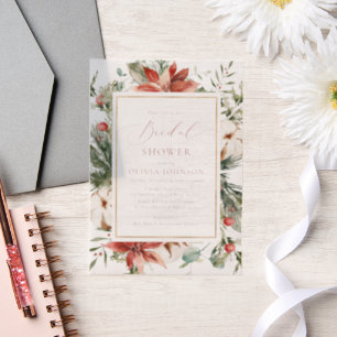 Kerst Winter Red Gold Greenery Vrijgezellenfeest Vellum Uitnodigingen