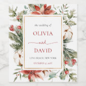 Kerst Winter Red Greenenery Gold Wedding Wijn Etiket (Enkel label)