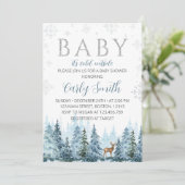 Kerst Winter Rendier Baby shower Invitation Kaart (Staand voorkant)