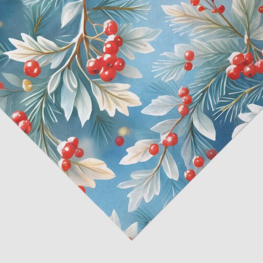 Kerst Winter Rode bessen en dennentakken Tissuepapier (Detail)