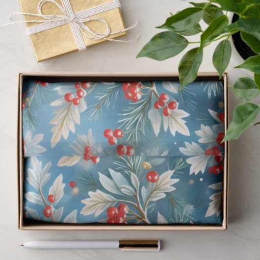 Kerst Winter Rode bessen en dennentakken Tissuepapier (Geschenk)