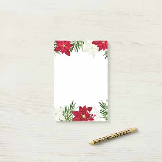 Kerst Winter Rode Vette Poinsettia Post-it® Notes (Op bureau)