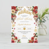 Kerst Winter Rood & Goud Poinsettia Sweet 16 Kaart (Staand voorkant)