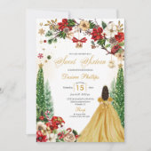 Kerst Winter Rood Goud Poinsettia Zoet Zestien Kaart (Voorkant)