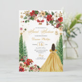 Kerst Winter Rood Goud Poinsettia Zoet Zestien Kaart (Staand voorkant)