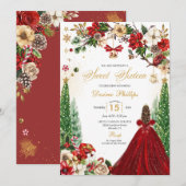 Kerst Winter Rood Goud Poinsettia Zoet Zestien Kaart (Voorkant / Achterkant)