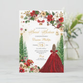 Kerst Winter Rood Goud Poinsettia Zoet Zestien Kaart (Staand voorkant)