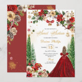 Kerst Winter Rood Goud Poinsettia Zoet Zestien Kaart (Voorkant / Achterkant)