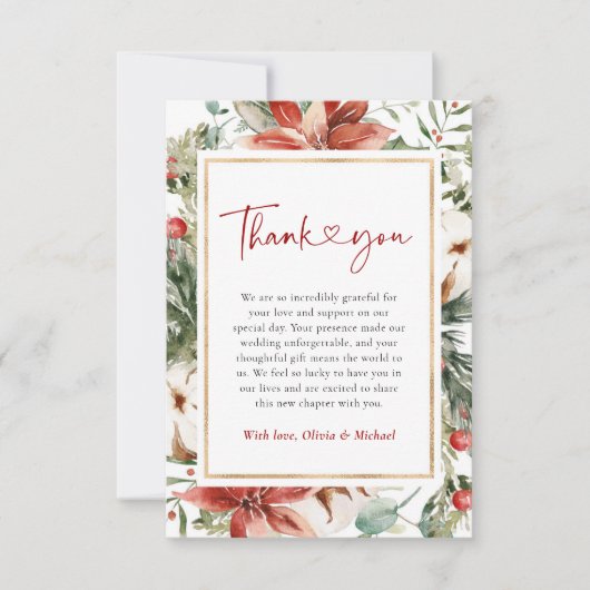 Kerst Winter Rood Groen Goud Huwelijk Bedankkaart (Voorkant)