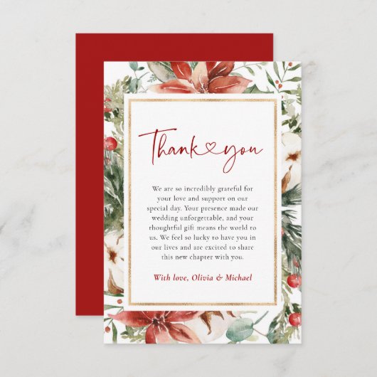Kerst Winter Rood Groen Goud Huwelijk Bedankkaart (Voorkant / Achterkant)