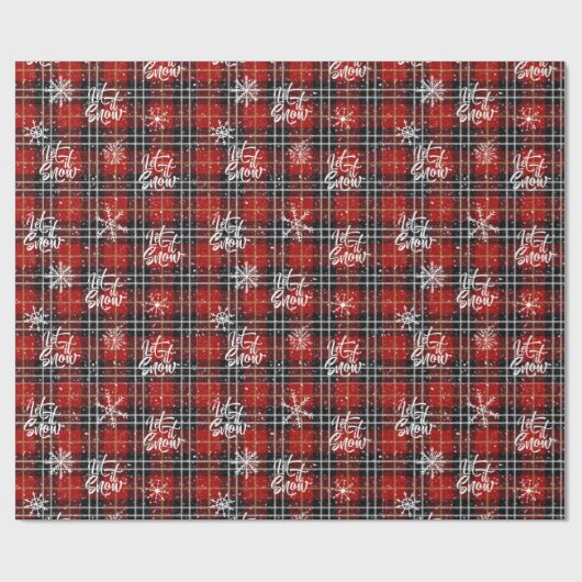Kerst Winter Rood Zwart Plaid LET IT SNEEUW Cadeaupapier (Vlak)