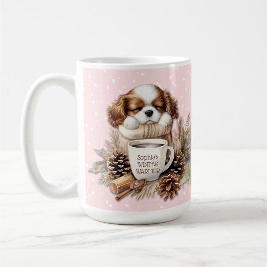 Kerst Winter Roze Cavalier King Charles Large Koffiemok (Links)