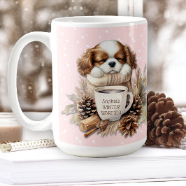 Kerst Winter Roze Cavalier King Charles Large Koffiemok