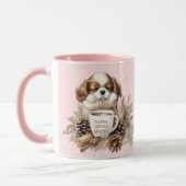 Kerst Winter Roze Cavalier King Charles Puppy Mok (Links)