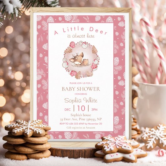 Kerst Winter Roze Herten Pine Cone Baby shower Kaart