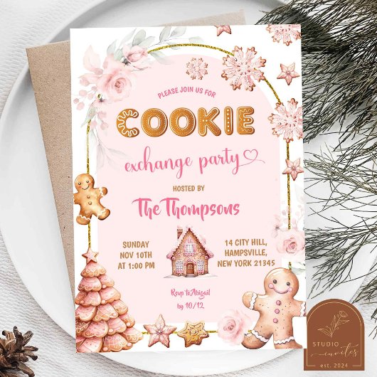 Kerst Winter Roze Koekjes Uitwisseling Feest Kaart