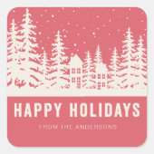 Kerst Winter Scene Gelukkig Kerstfeest Vierkante Sticker (Voorkant)