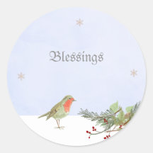 Kerst Winter Scène met Vogel Zegeningen Sticker