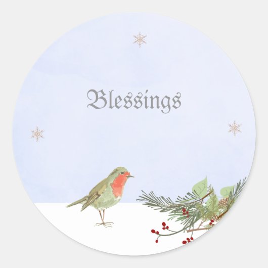 Kerst Winter Scène met Vogel Zegeningen Sticker (Voorkant)