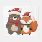 Kerst/Winter Schattige Beer & Fox Fleece Deken (Voorkant (Horizontaal))