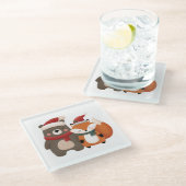 Kerst/Winter Schattige Beer & Fox Glazen Onderzetter (Schuin)