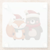 Kerst/Winter Schattige Beer & Fox Glazen Onderzetter (Achterkant)