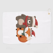 Kerst/Winter Schattige Beer & Fox Golfhanddoek (Horizontaal)