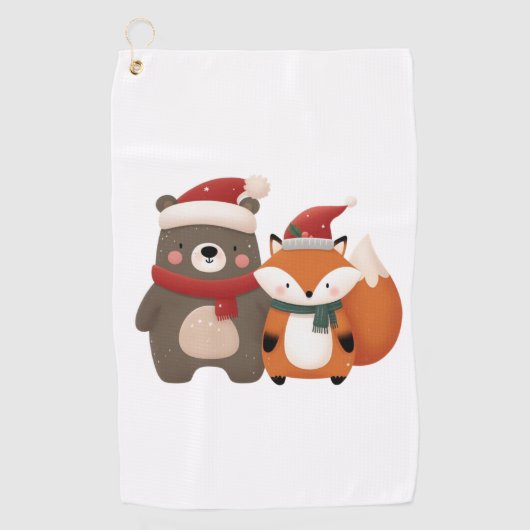 Kerst/Winter Schattige Beer & Fox Golfhanddoek (Voorkant)