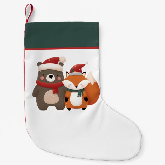 Kerst/Winter Schattige Beer & Fox Kleine Kerstsok (Voorkant)