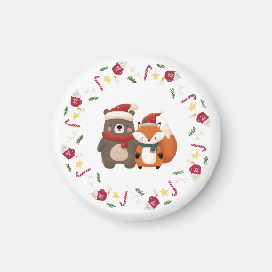 Kerst/Winter Schattige Beer & Fox Magneet