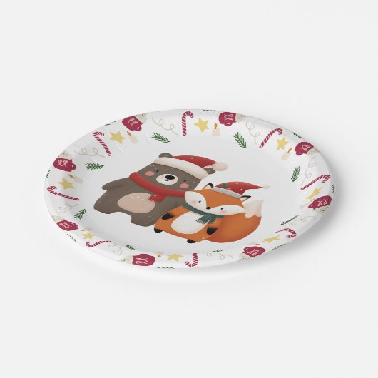 Kerst/Winter Schattige Beer & Fox Papieren Bordje (Gekanteld)