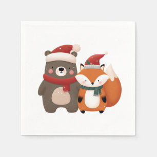 Kerst/Winter Schattige Beer & Fox Servet