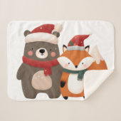 Kerst/Winter Schattige Beer & Fox Sherpa Deken (Voorkant (horizontaal))