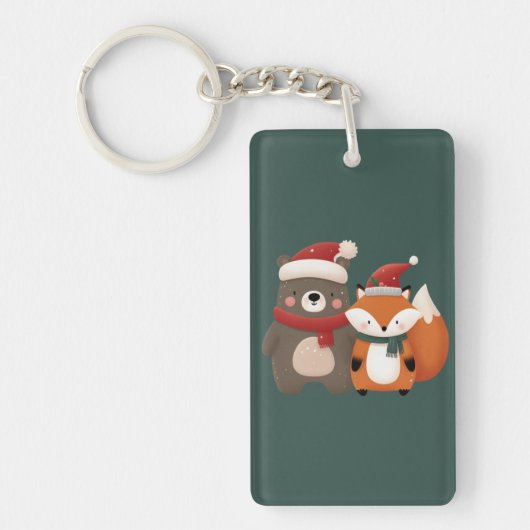 Kerst/Winter Schattige Beer & Fox Sleutelhanger (Voorkant)