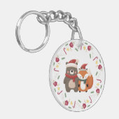 Kerst/Winter Schattige Beer & Fox Sleutelhanger (Voorkant Links)